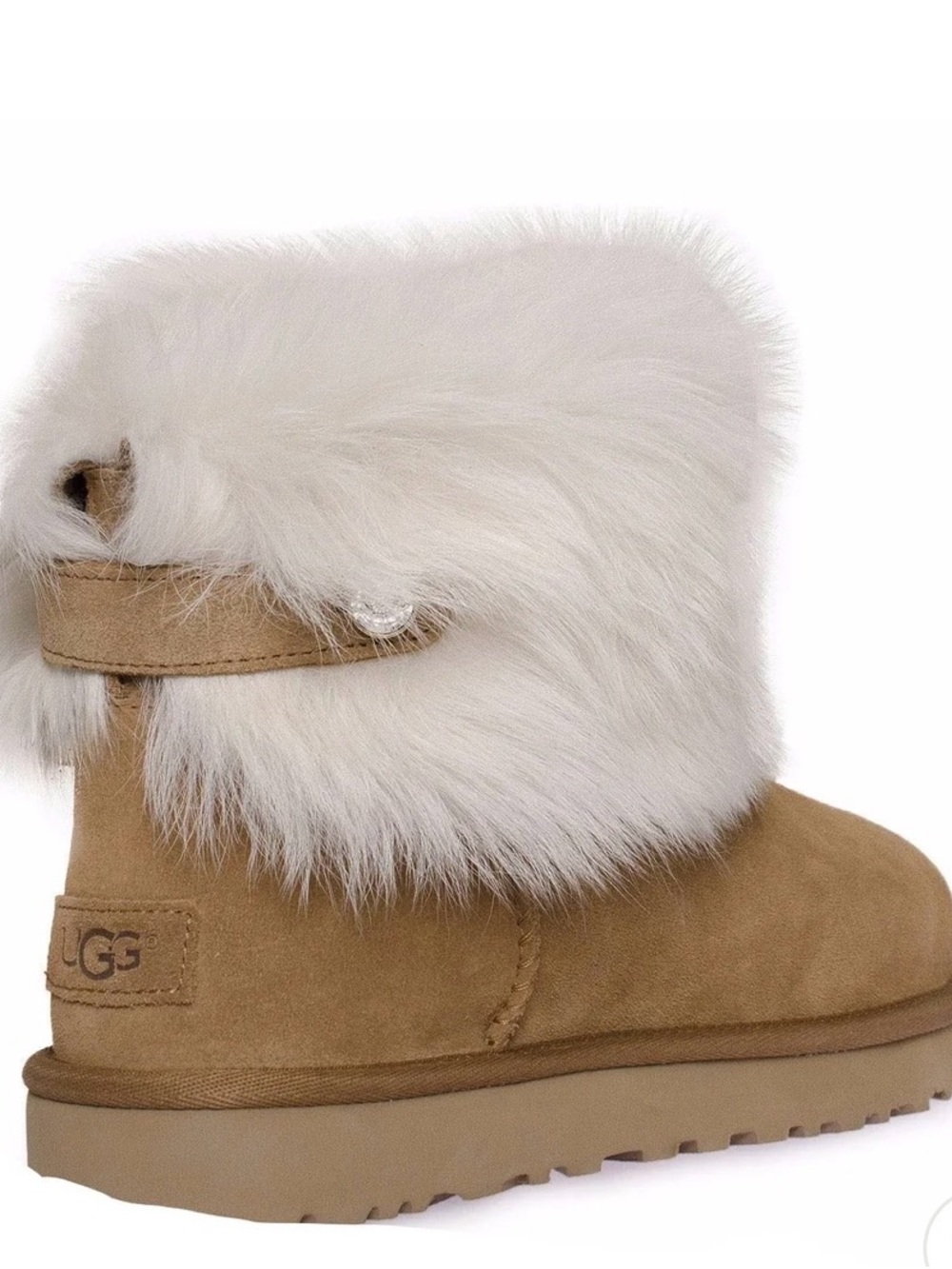 UGG Kids Chestnut Suede Boot with White Fur Cuff